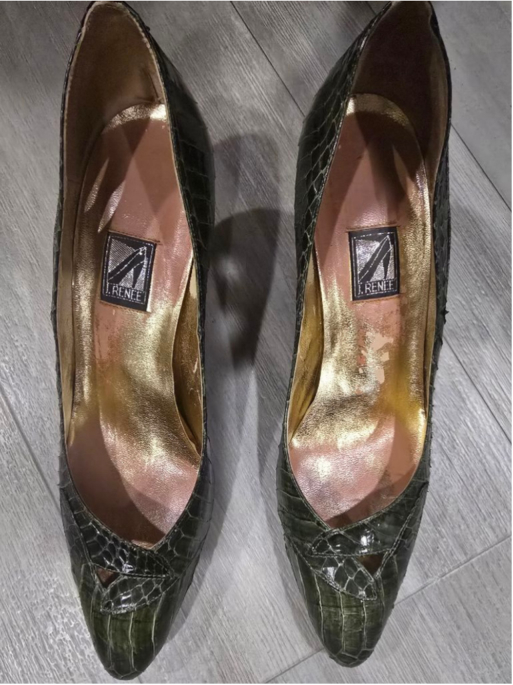 Women's Vintage J. Renee Green Alligator Print Heels Size 8